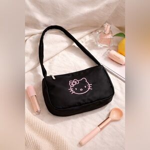 NEW Hello Kitty Black Nylon Shoulder Bag Embroidered